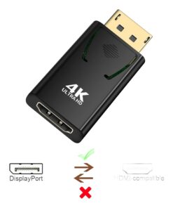 Adaptateur DisplayPort HDMI 4K, format compact mâle femelle, vue de trois quarts