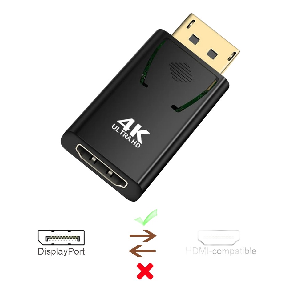 Adaptateur DisplayPort HDMI 4K, format compact mâle femelle Adaptateur DisplayPort HDMI 4K, format compact mâle femelle, vue de trois quarts