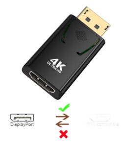 Adaptateur DisplayPort HDMI 4K male vers femelle compact, vue de trois quarts