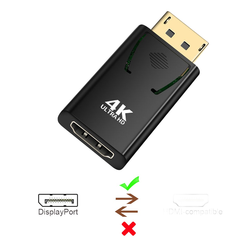 Adaptateur DisplayPort HDMI 4K male vers femelle compact Adaptateur DisplayPort HDMI 4K male vers femelle compact, vue de trois quarts