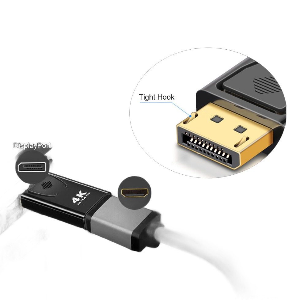 Adaptateur DisplayPort HDMI 4K male vers femelle compact Adaptateur DisplayPort HDMI 4K male vers femelle compact, vue de face
