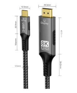 Adaptateur DisplayPort HDMI, adaptateur USB C HDMI 2.1, 8K à 60 Hz, vue de trois quarts