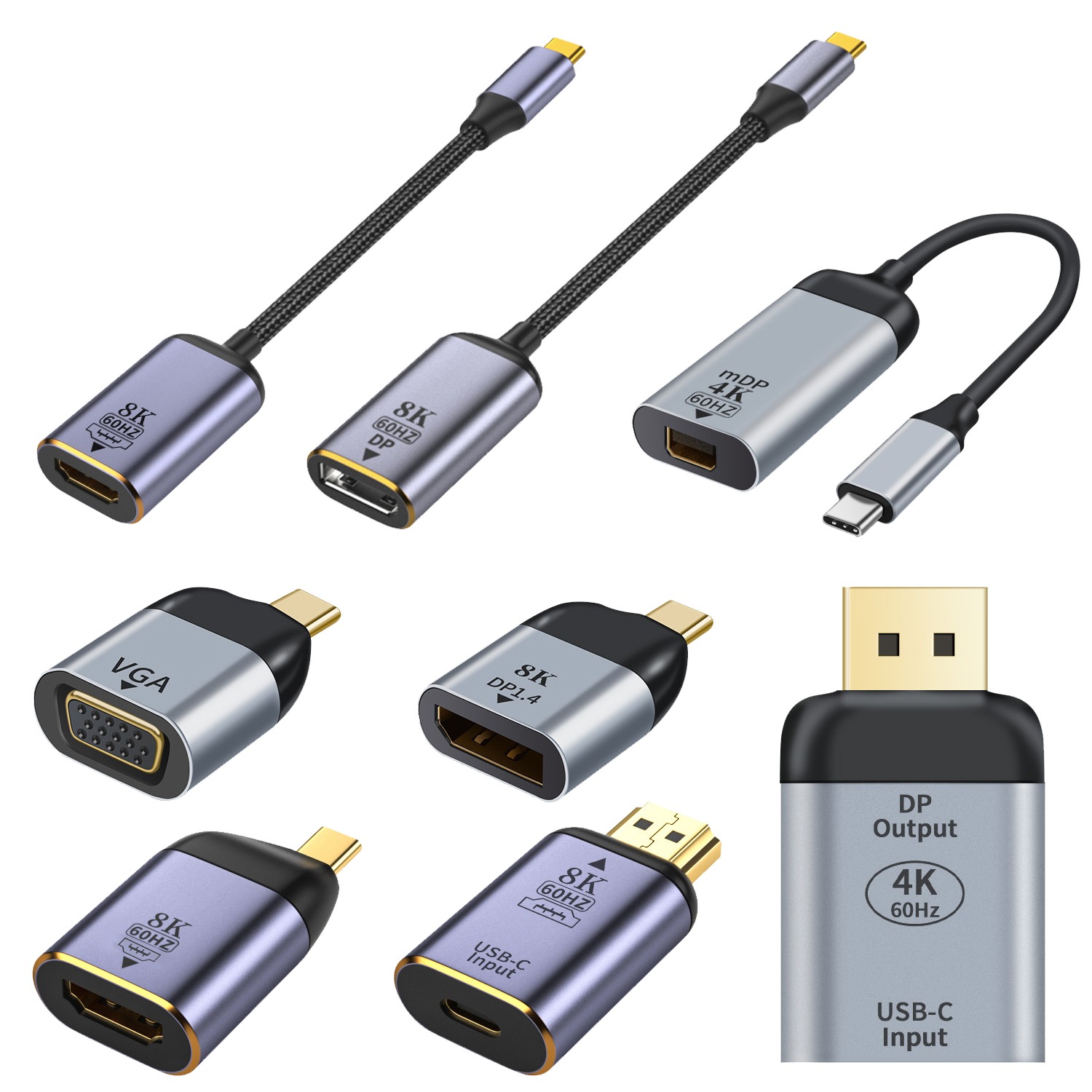 Adaptateur DisplayPort HDMI depuis USB-C, quatorze versions Adaptateur DisplayPort HDMI depuis USB-C, quatorze versions, vue principale