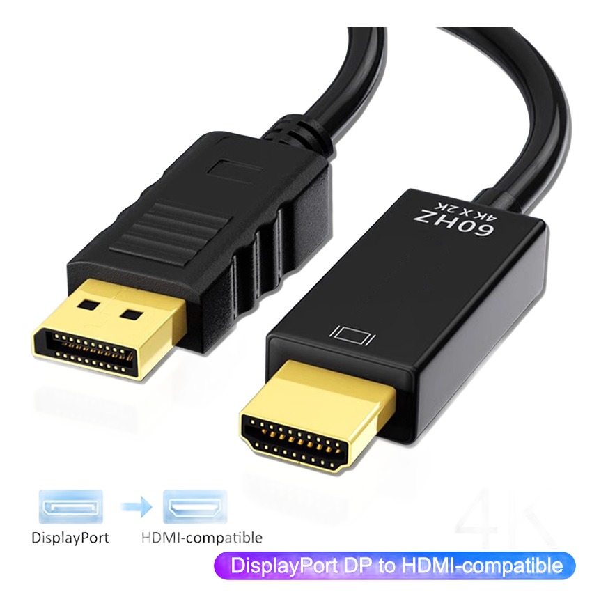 Adaptateur DisplayPort HDMI en câble 4K, 1,8 m ou 3 m Adaptateur DisplayPort HDMI en câble 4K, 1,8 m ou 3 m, vue principale