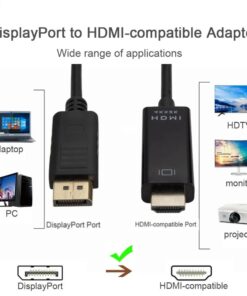 Adaptateur DisplayPort HDMI en câble de 1,8 mètre, vue de trois quarts