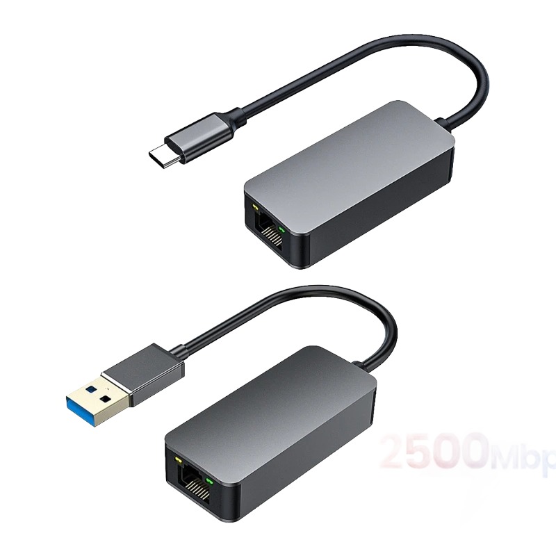 Adaptateur Ethernet USB 2,5 Gbit en USB-C, USB 3.0 ou 2 en 1 Adaptateur Ethernet USB 2,5 Gbit en USB-C, USB 3.0 ou 2 en 1, detail