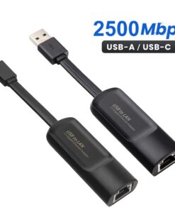 Adaptateur Ethernet USB 2,5 Gbit pour USB-C et USB 3.0, vue de trois quarts