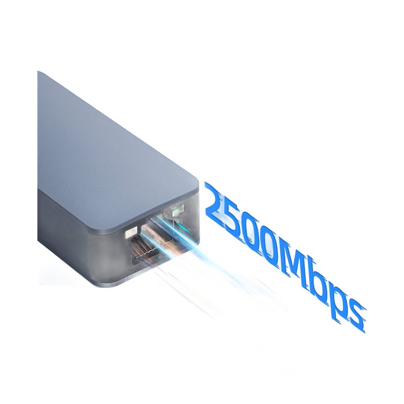 Adaptateur ethernet USB 2,5 Gbit/s, deux prises au choix Adaptateur ethernet USB 2,5 Gbit/s, deux prises au choix, vue de trois quarts
