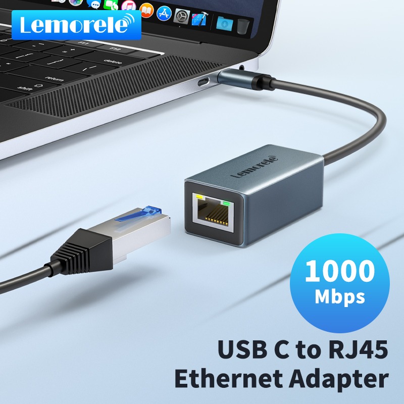 Adaptateur Ethernet USB 3.0 gigabit à câble de 40 cm Adaptateur Ethernet USB 3.0 gigabit à câble de 40 cm, vue de trois quarts