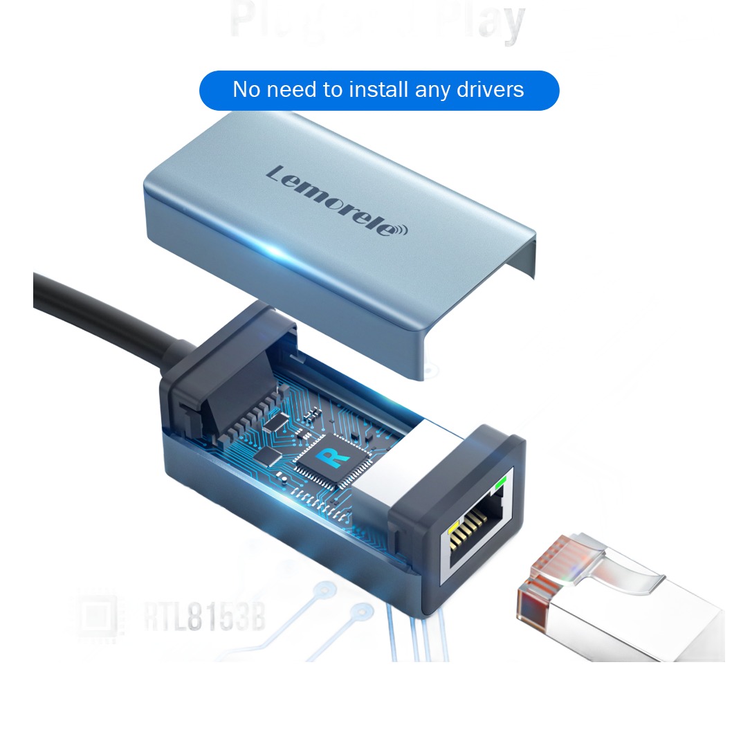 Adaptateur Ethernet USB 3.0 gigabit à câble de 40 cm Adaptateur Ethernet USB 3.0 gigabit à câble de 40 cm, vue de face