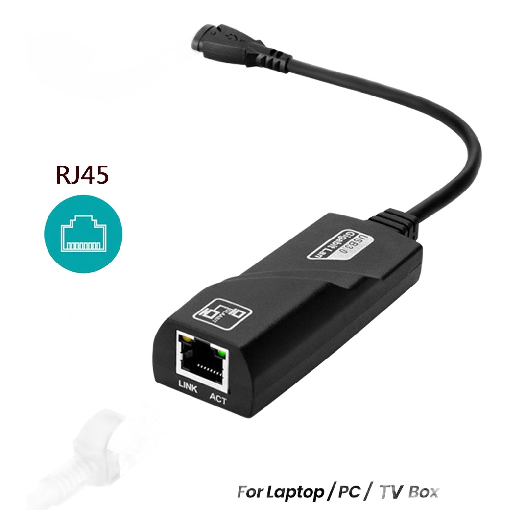 Adaptateur ethernet USB 3.0 gigabit, voyants de liaison Adaptateur ethernet USB 3.0 gigabit, voyants de liaison, vue de trois quarts