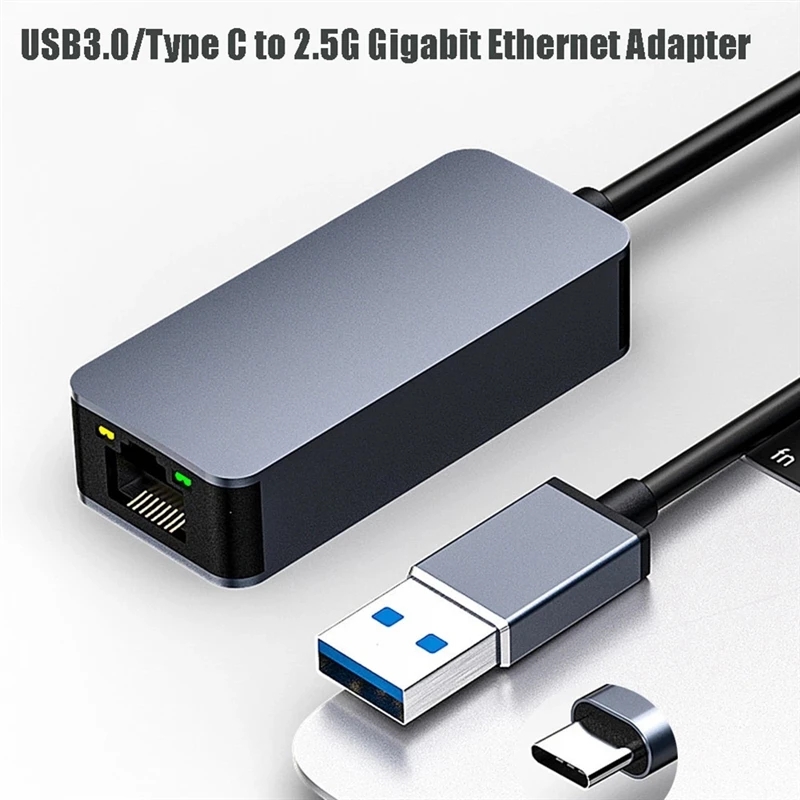 Adaptateur ethernet USB à 2,5 Gbit/s en USB 3.0 Adaptateur ethernet USB à 2,5 Gbit/s en USB 3.0, vue de trois quarts