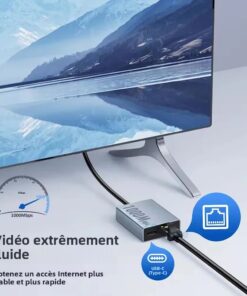 Adaptateur ethernet USB, adaptateur ethernet USB-C pour boîtier, vue de trois quarts
