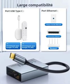 Adaptateur ethernet USB, adaptateur ethernet USB-C pour boîtier, vue de profil