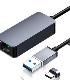 Adaptateur Ethernet USB-C 2,5 Gbit/s vers RJ45 pour ordinateur, vue de trois quarts