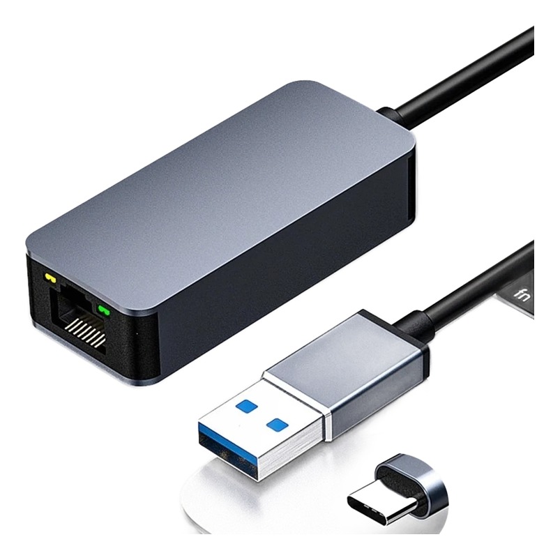 Adaptateur Ethernet USB-C 2,5 Gbit/s vers RJ45 pour ordinateur Adaptateur Ethernet USB-C 2,5 Gbit/s vers RJ45 pour ordinateur, vue de trois quarts