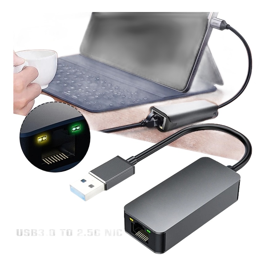 Adaptateur Ethernet USB-C 2,5 Gbit/s vers RJ45 pour ordinateur Adaptateur Ethernet USB-C 2,5 Gbit/s vers RJ45 pour ordinateur, vue arriere