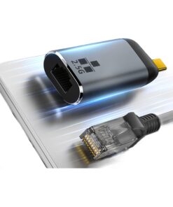 Adaptateur Ethernet USB-C en 100, 1000 ou 2500 Mbit par seconde, vue de trois quarts