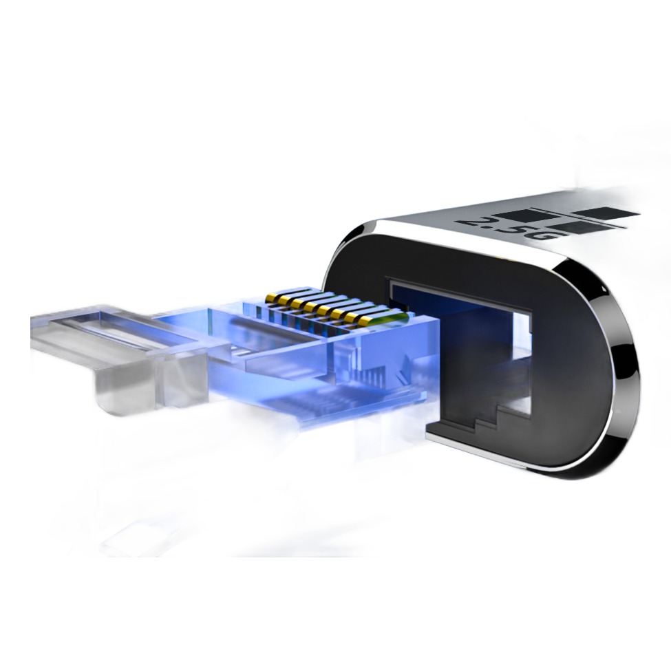 Adaptateur Ethernet USB-C en 100, 1000 ou 2500 Mbit par seconde Adaptateur Ethernet USB-C en 100, 1000 ou 2500 Mbit par seconde, vue de face