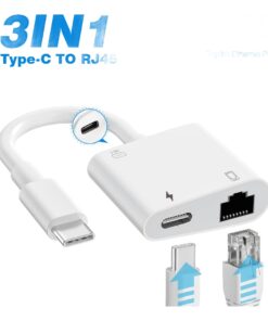 Adaptateur ethernet USB C trois en un, charge et deux ports, vue principale