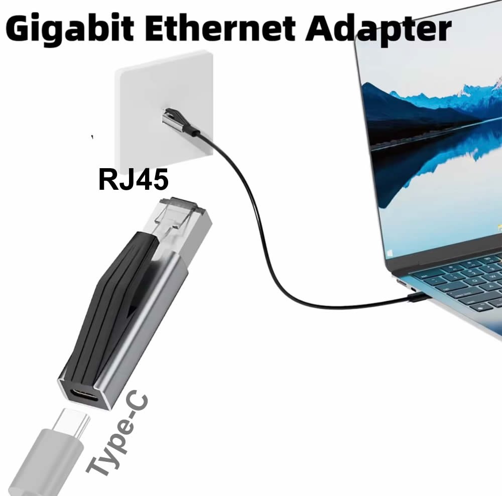 Adaptateur Ethernet USB C vers RJ45 pour ordinateur et mobile Adaptateur Ethernet USB C vers RJ45 pour ordinateur et mobile, vue principale
