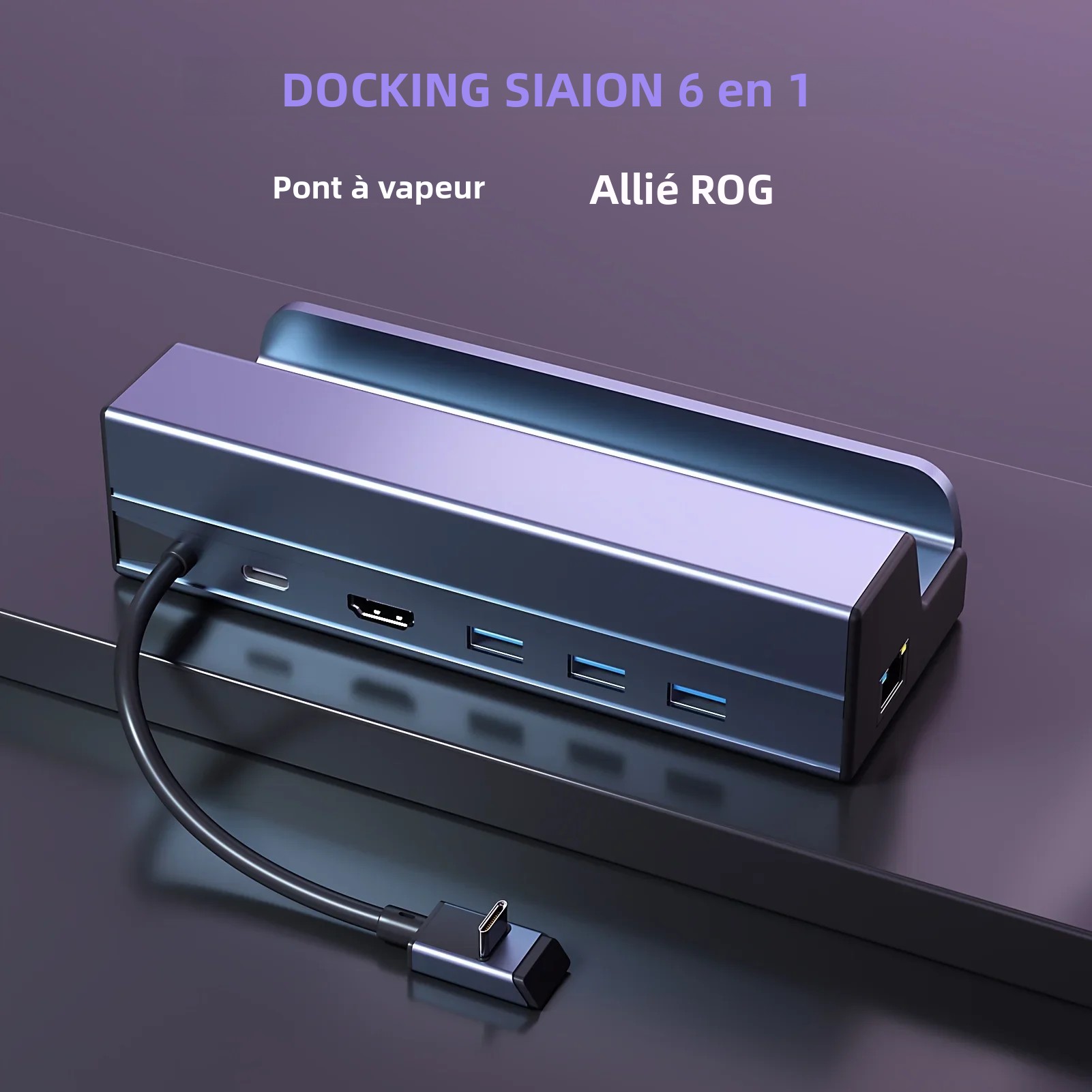 Adaptateur ethernet USB en station 6 en 1 pour console Adaptateur ethernet USB en station 6 en 1 pour console, vue de face