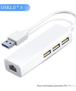Adaptateur ethernet USB et hub trois ports USB 2.0, vue principale