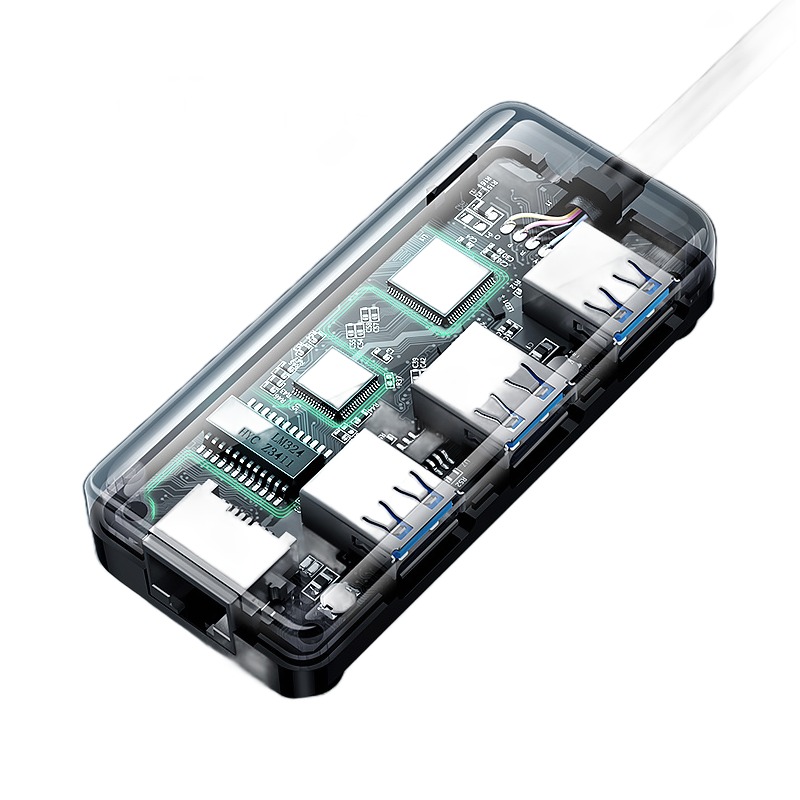 Adaptateur Ethernet USB gigabit avec hub trois ports USB 3.0 Adaptateur Ethernet USB gigabit avec hub trois ports USB 3.0, vue principale