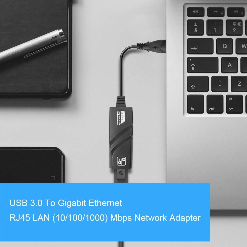 Adaptateur Ethernet USB gigabit, en USB 3.0 ou en USB-C Adaptateur Ethernet USB gigabit, en USB 3.0 ou en USB-C, vue arriere