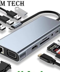 Adaptateur ethernet usb, hub USB C vers , RJ45, USB 3.0 et Lecteur, vue de face