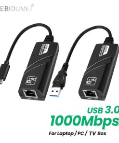 Adaptateur ethernet USB vers RJ45 gigabit, deux embouts, vue de trois quarts