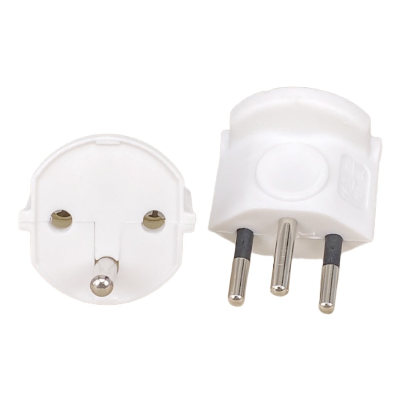 Adaptateur France Suisse compact, fiche type J à trois broches Adaptateur France Suisse compact, fiche type J à trois broches, vue de profil