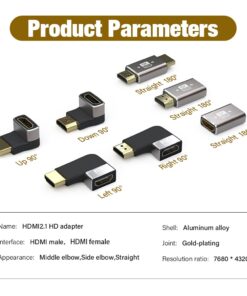 Adaptateur HDMI 2.1 coudé à angle droit, ou coupleur droit, vue de face