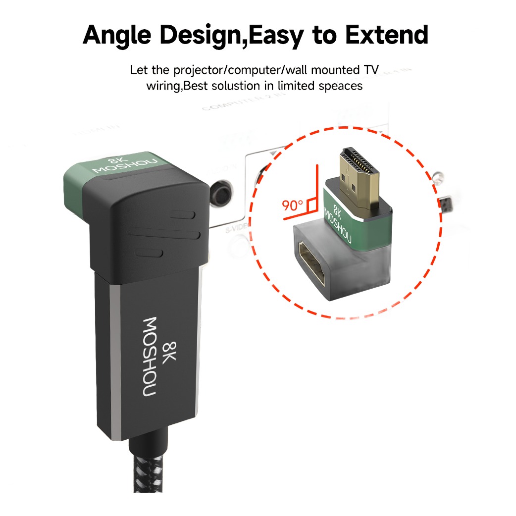 Adaptateur HDMI 2.1 en 8K a 48 Gbit par seconde Adaptateur HDMI 2.1 en 8K a 48 Gbit par seconde, vue de trois quarts