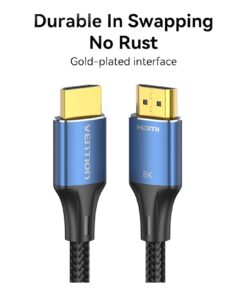 Adaptateur HDMI 2.1 en cable 8K de 48 Gbit par seconde, vue de trois quarts