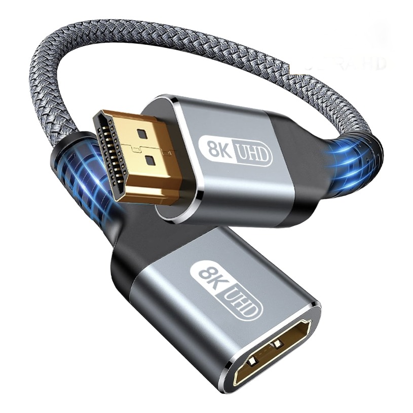 Adaptateur HDMI 2.1 male vers femelle rallonge tressee 8K Adaptateur HDMI 2.1 male vers femelle rallonge tressee 8K, vue principale