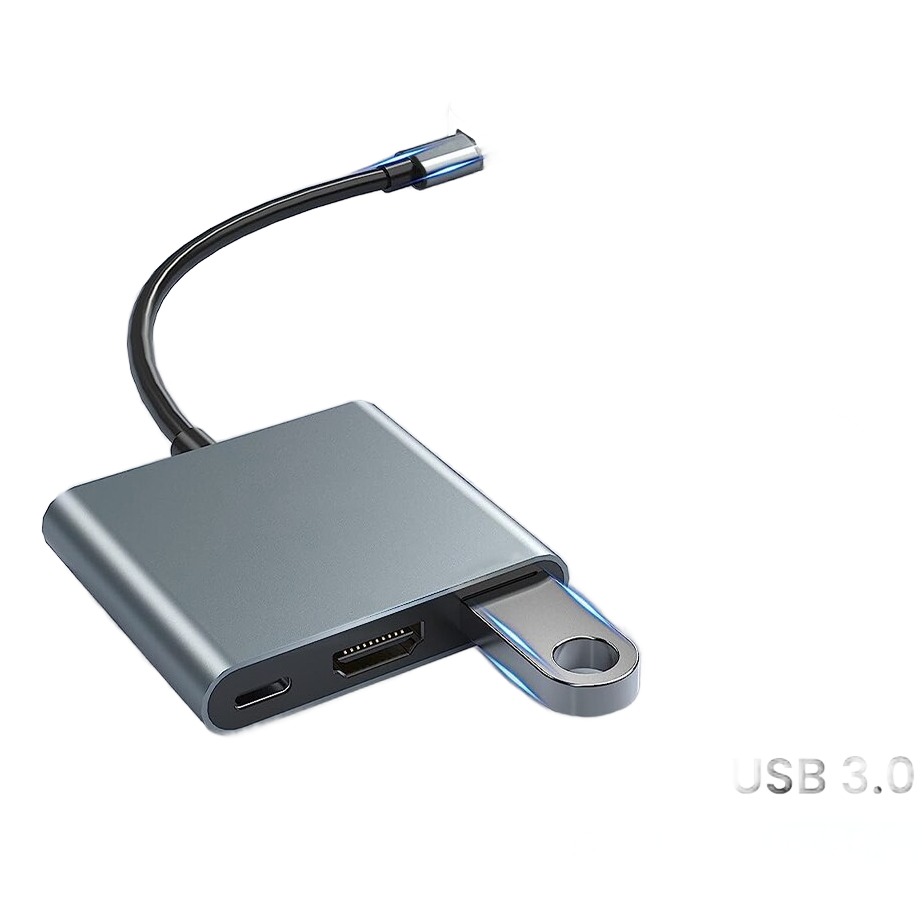 Adaptateur HDMI 3 en 1 USB-C, sortie 4K et charge 60 W Adaptateur HDMI 3 en 1 USB-C, sortie 4K et charge 60 W, vue de face