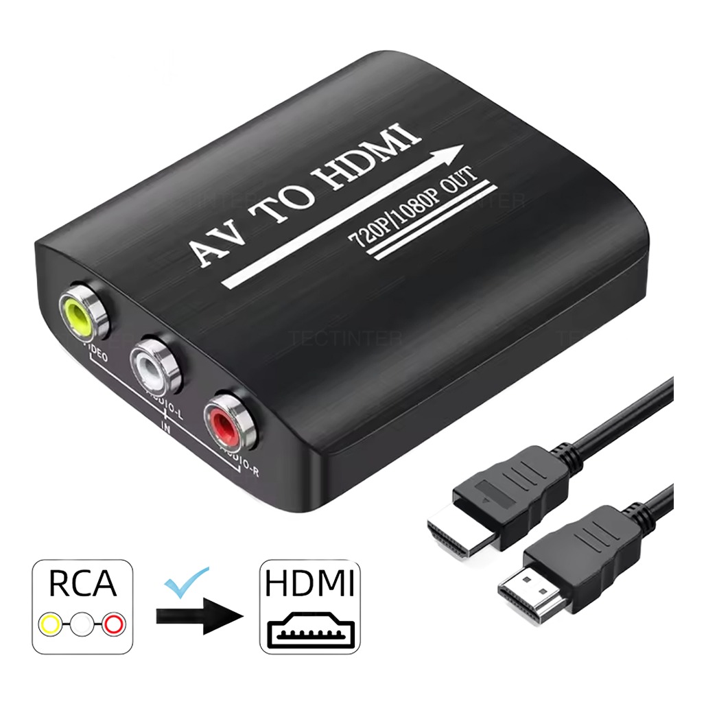Adaptateur HDMI, convertisseur AV vers HDMI 1080p pour consoles Adaptateur HDMI, convertisseur AV vers HDMI 1080p pour consoles, vue de trois quarts