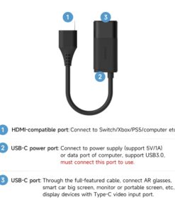 Adaptateur HDMI, convertisseur HDMI vers USB-C femelle avec charge, vue de trois quarts