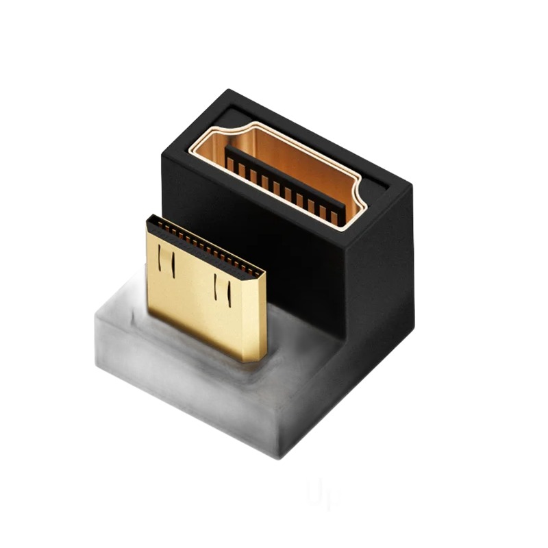 Adaptateur HDMI coude a 360 degres en forme de U Adaptateur HDMI coude a 360 degres en forme de U, vue de trois quarts