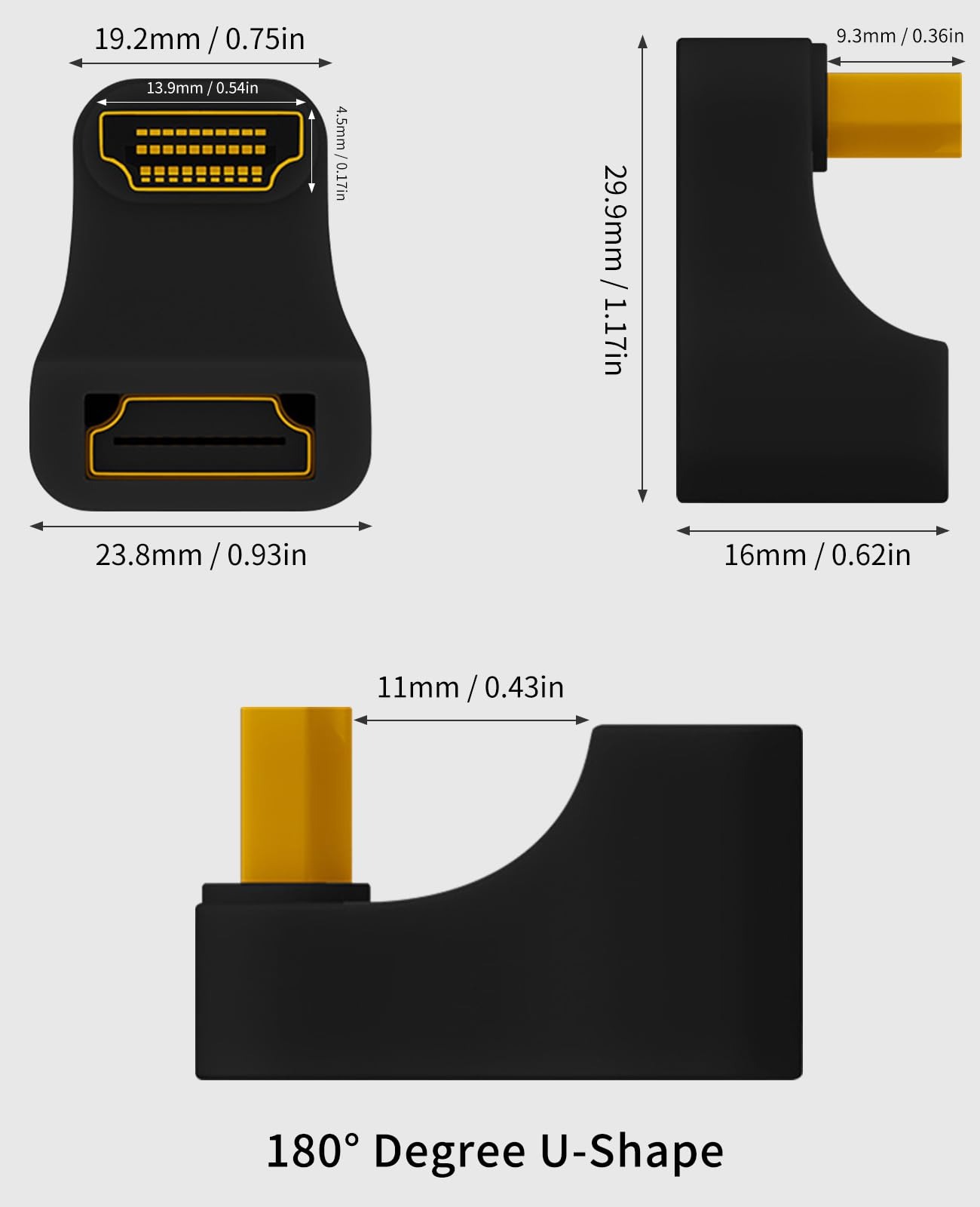 Adaptateur HDMI coudé orientable sur 360 degrés en 8K Adaptateur HDMI coudé orientable sur 360 degrés en 8K, vue de face