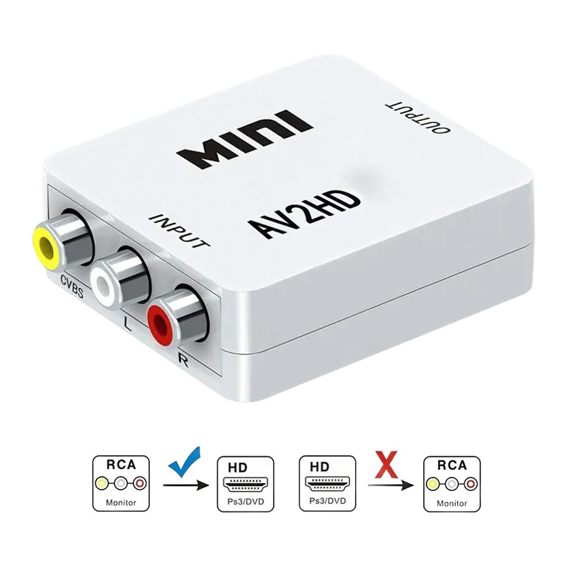 Adaptateur HDMI depuis une sortie composite RCA, 1080p Adaptateur HDMI depuis une sortie composite RCA, 1080p, vue de trois quarts