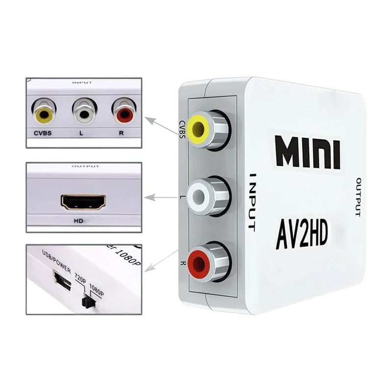 Adaptateur HDMI depuis une sortie composite RCA, 1080p Adaptateur HDMI depuis une sortie composite RCA, 1080p, vue de face