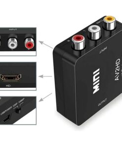Adaptateur HDMI depuis une source RCA composite ancienne, vue de trois quarts