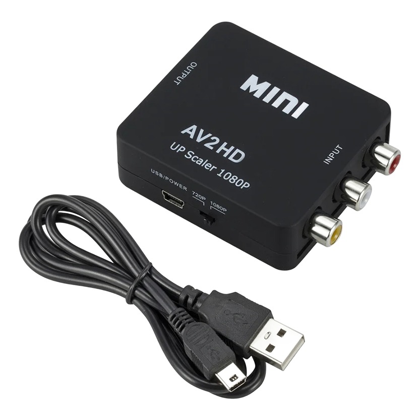 Adaptateur HDMI depuis une source RCA composite ancienne Adaptateur HDMI depuis une source RCA composite ancienne, vue de face