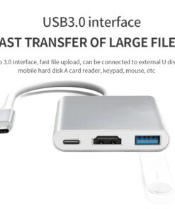 Adaptateur HDMI depuis USB-C, trois usages, vue de face