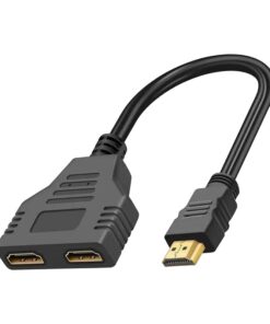 Adaptateur HDMI en Y, 1 mâle vers 2 femelles, vue de trois quarts