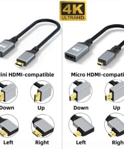 Adaptateur HDMI femelle vers mini HDMI ou micro HDMI, câble tressé, detail