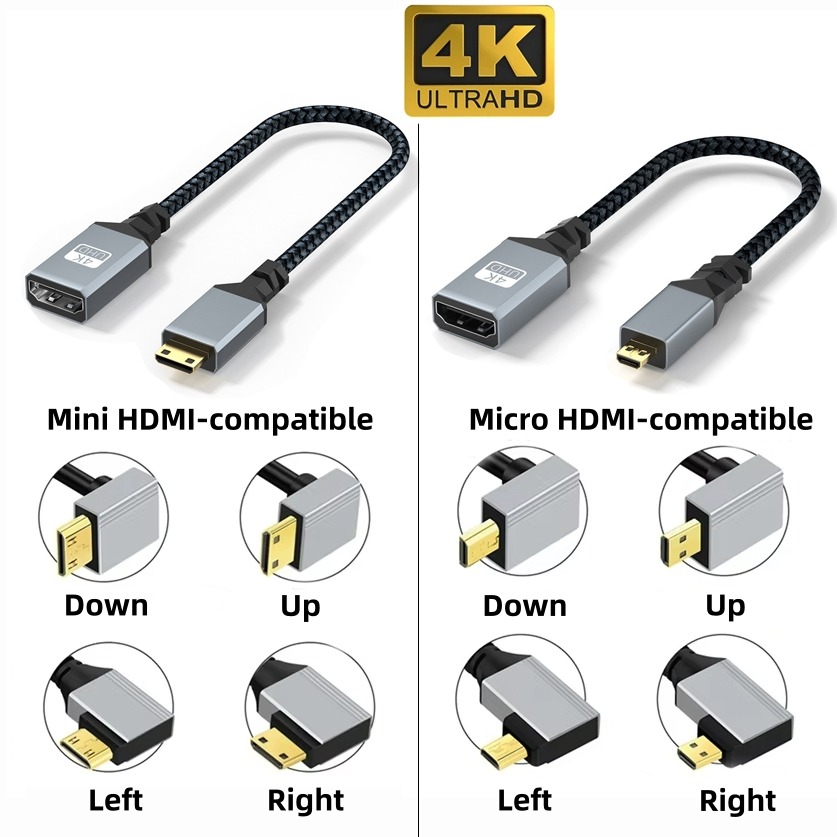 Adaptateur HDMI femelle vers mini HDMI ou micro HDMI, câble tressé Adaptateur HDMI femelle vers mini HDMI ou micro HDMI, câble tressé, detail