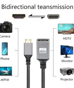 Adaptateur HDMI femelle vers mini HDMI ou micro HDMI, câble tressé, vue arriere